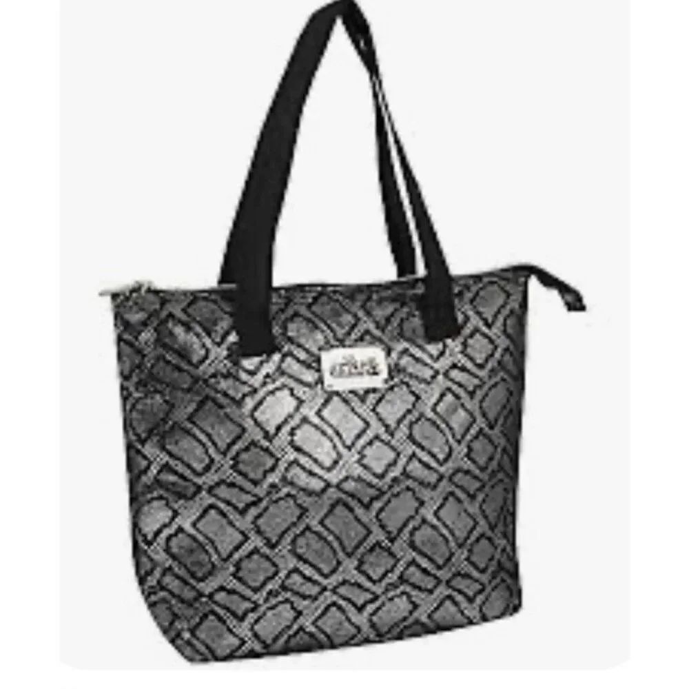Delias Lunch Tote Bag Gray Silver Metallic Insulated Double Handles NWT